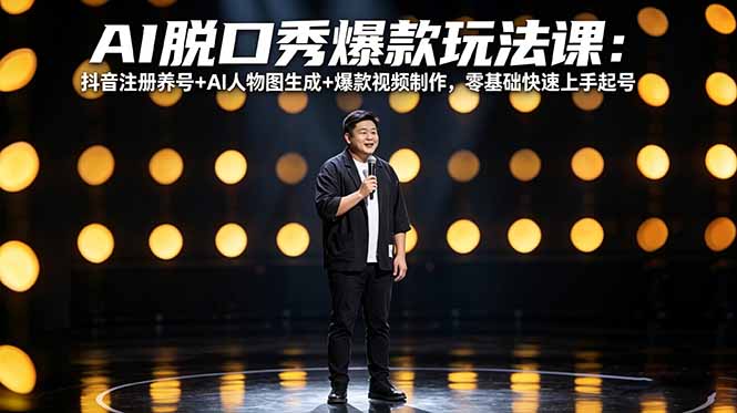 AI脱口秀爆款玩法课：抖音注册养号+AI人物图生成+爆款视频制作，零基础快速上手起号-源创文化-逐光轻创终点站