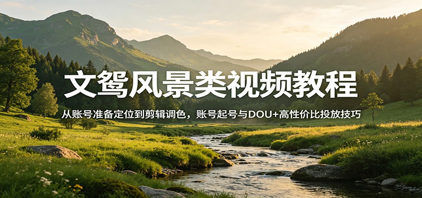 文鸳风景类视频教程：从账号准备定位到剪辑调色，账号起号与DOU+高性价比投放技巧-源创文化-逐光轻创终点站