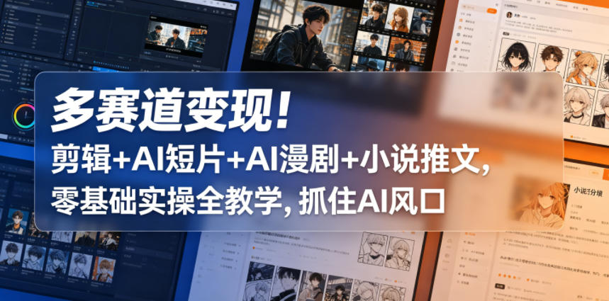 多赛道变现!剪辑+AI短片+AI漫剧+小说推文,零基础实操全教学,抓住AI风口-源创文化-逐光轻创终点站
