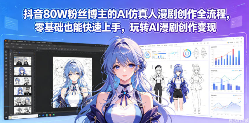 抖音80W粉丝博主的AI仿真人漫剧创作全流程，零基础也能快速上手，玩转AI漫剧创作变现-源创文化-逐光轻创终点站
