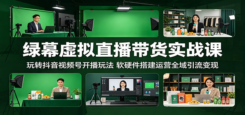 绿幕虚拟直播带货实战课：玩转抖音视频号开播玩法，软硬件搭建运营全域引流变现-源创文化-逐光轻创终点站