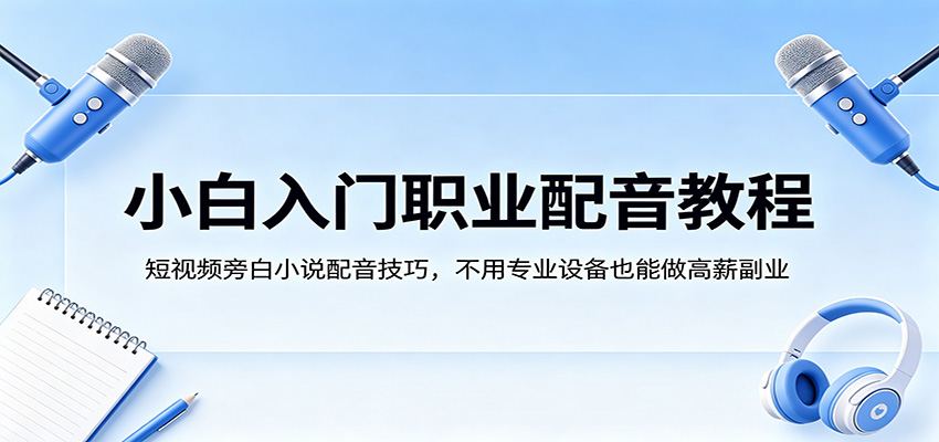 小白入门职业配音教程，短视频旁白小说配音技巧，不用专业设备也能做高薪副业-源创文化-逐光轻创终点站
