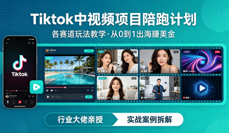 某大佬的Tiktok中视频项目陪跑，涵盖TK各个赛道玩法教学，从0到1出海賺美金-源创文化-逐光轻创终点站