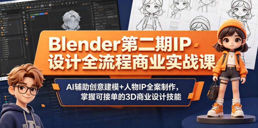 Blender第二期IP设计全流程商业实战课，AI辅助创意建模+人物IP全案制作，掌握可接单的3D商业设计技能-源创文化-逐光轻创终点站