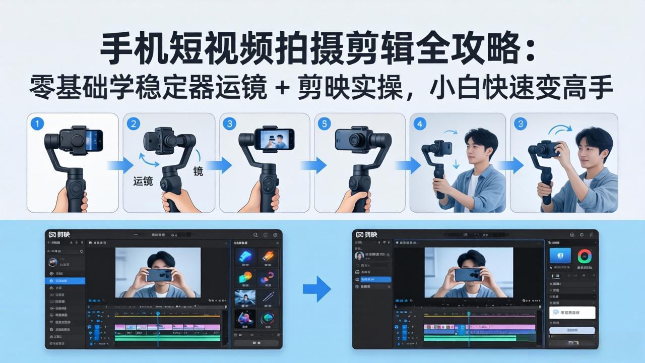 手机短视频拍摄剪辑全攻略：零基础学稳定器运镜 + 剪映实操，小白快速变高手-源创文化-逐光轻创终点站