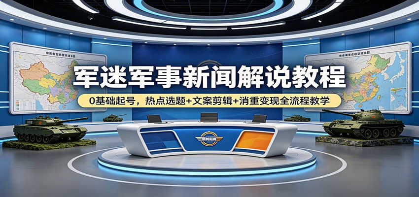 军迷军事新闻解说教程：0基础起号，热点选题+文案剪辑+消重变现全流程教学-源创文化-逐光轻创终点站
