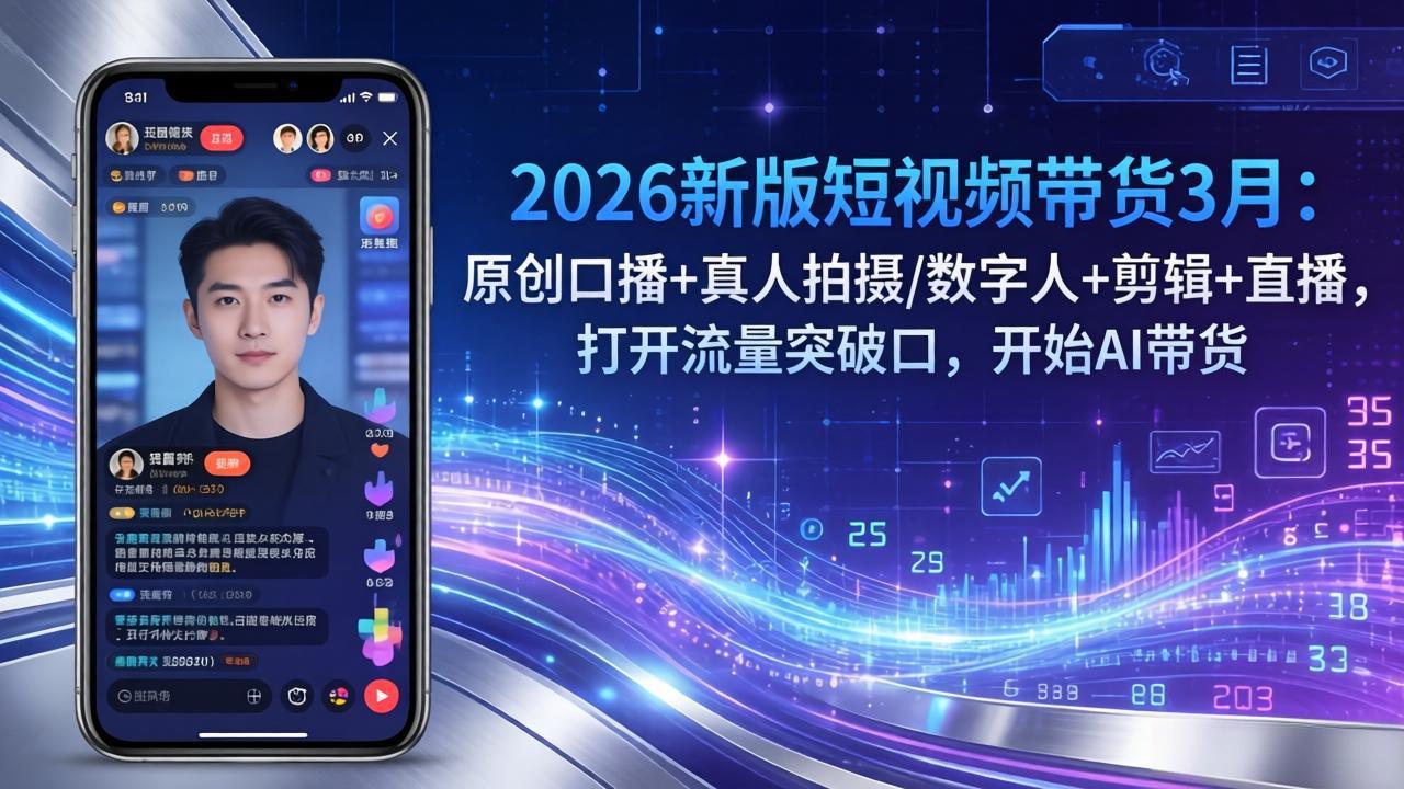 2026新版短视频带货3月：原创口播+真人拍摄/数字人+剪辑+直播，打开流量突破口，开始AI带货-源创文化-逐光轻创终点站