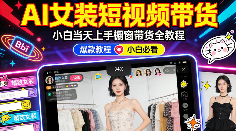 AI女装短视频橱窗带货：小白零门槛当天上手，高佣金爆款轻松賺！-源创文化-逐光轻创终点站