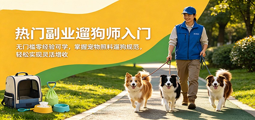 热门副业遛狗师入门，无门槛零经验可学，掌握宠物照料遛狗规范，轻松实现灵活增收-源创文化-逐光轻创终点站