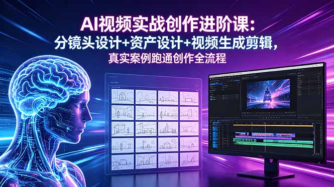 AI视频实战创作进阶课:分镜头设计+资产设计+视频生成剪辑,真实案例跑通创作全流程-源创文化-逐光轻创终点站
