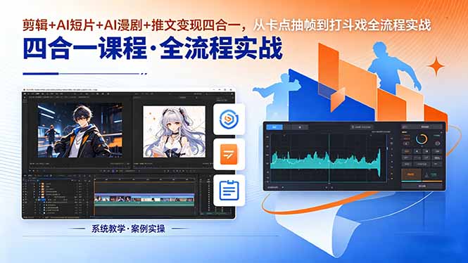 剪辑+AI短片+AI漫剧+推文变现四合一，从卡点抽帧到打斗戏全流程实战-源创文化-逐光轻创终点站