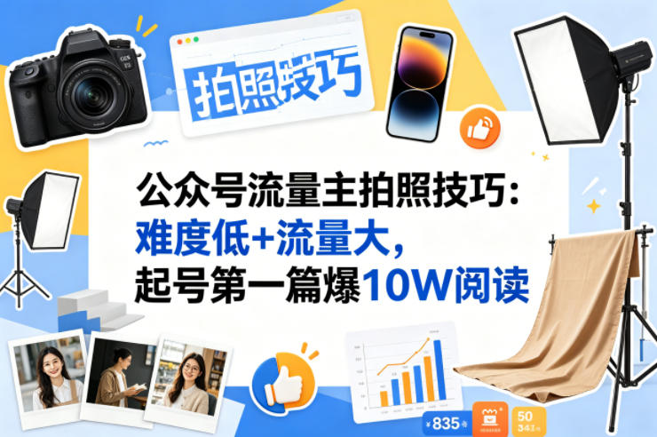 公众号流量主之拍照技巧赛道，难度低+流量大，起号第一篇就爆了10w阅读-源创文化-逐光轻创终点站