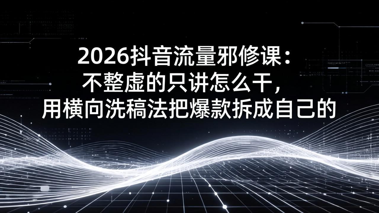 2026抖音流量邪修课：不整虚的只讲怎么干，用横向洗稿法把爆款拆成自己的-源创文化-逐光轻创终点站
