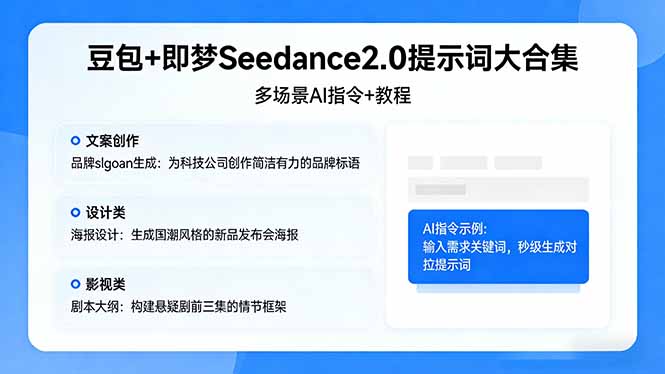 豆包+即梦Seedance2.0提示词大合集：多场景AI指令+教程，解锁文案、设计、影视高效创作-源创文化-逐光轻创终点站