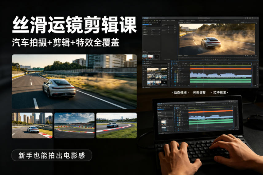 大叔丝滑运镜剪辑课，汽车拍摄+剪辑+特效全覆盖，新手也能拍出电影感-源创文化-逐光轻创终点站