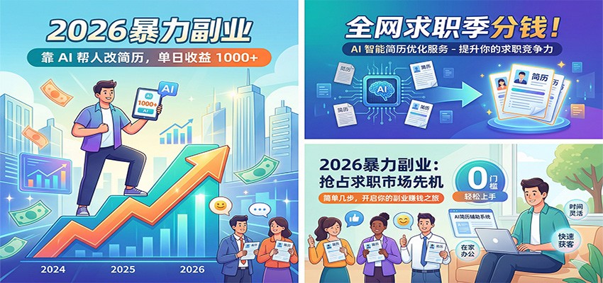 2026暴力副业：靠AI帮人改简历，单日收益1000+，全网求职季分钱-源创文化-逐光轻创终点站