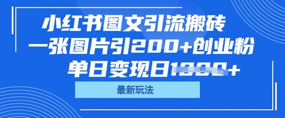 小红书图文引流搬砖，一张图片引200+创业粉，单日变现日数张-源创文化-逐光轻创终点站