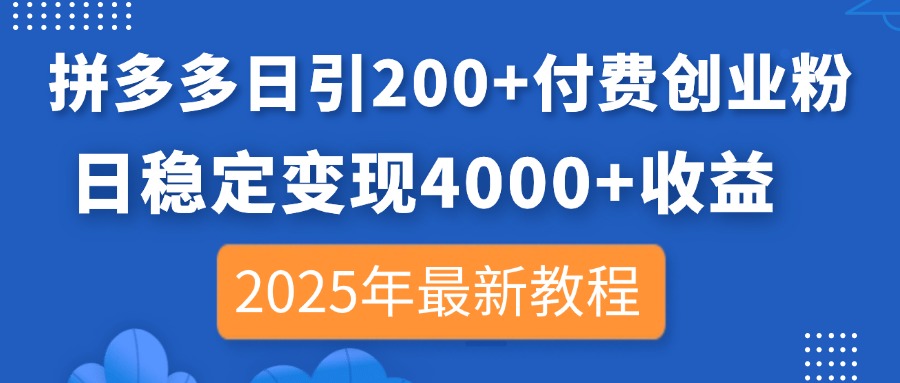 （14217期）拼多多日引200+付费创业粉，日稳定变现4000+收益，2025年最新教程-源创文化-逐光轻创终点站