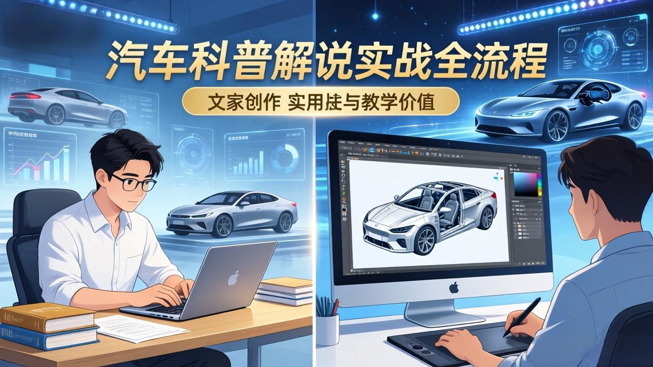 抖音汽车科普解说实战：文案+动画+画面处理+去水印全流程，打造专业汽车科普视频-源创文化-逐光轻创终点站