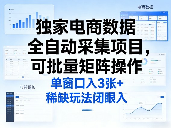 独家电商数据全自动采集项目，可批量矩阵操作，单窗口日入3张+，稀缺玩法闭眼入【揭秘】-源创文化-逐光轻创终点站