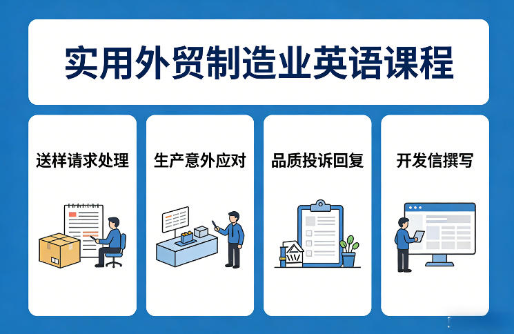 实用外贸制造业英语课程，教你专业处理送样请求、应对生产意外、回复品质投诉、撰写开发信等-源创文化-逐光轻创终点站