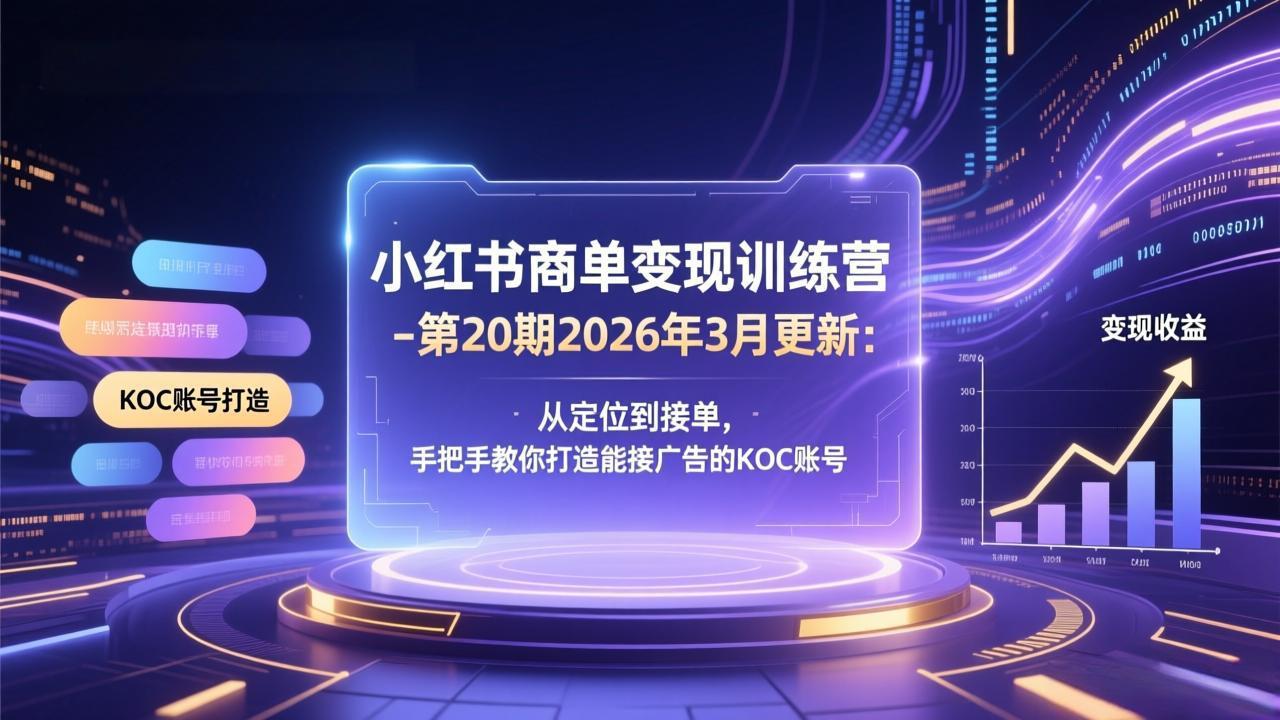 小红书商单变现训练营-第20期26年3月更新：从定位到接单，手把手教你打造能接广告的KOC账号-源创文化-逐光轻创终点站