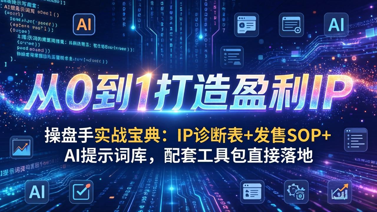 操盘手实战宝典：IP诊断表+发售SOP+AI提示词库，配套工具包直接落地，从0到1打造盈利IP-源创文化-逐光轻创终点站