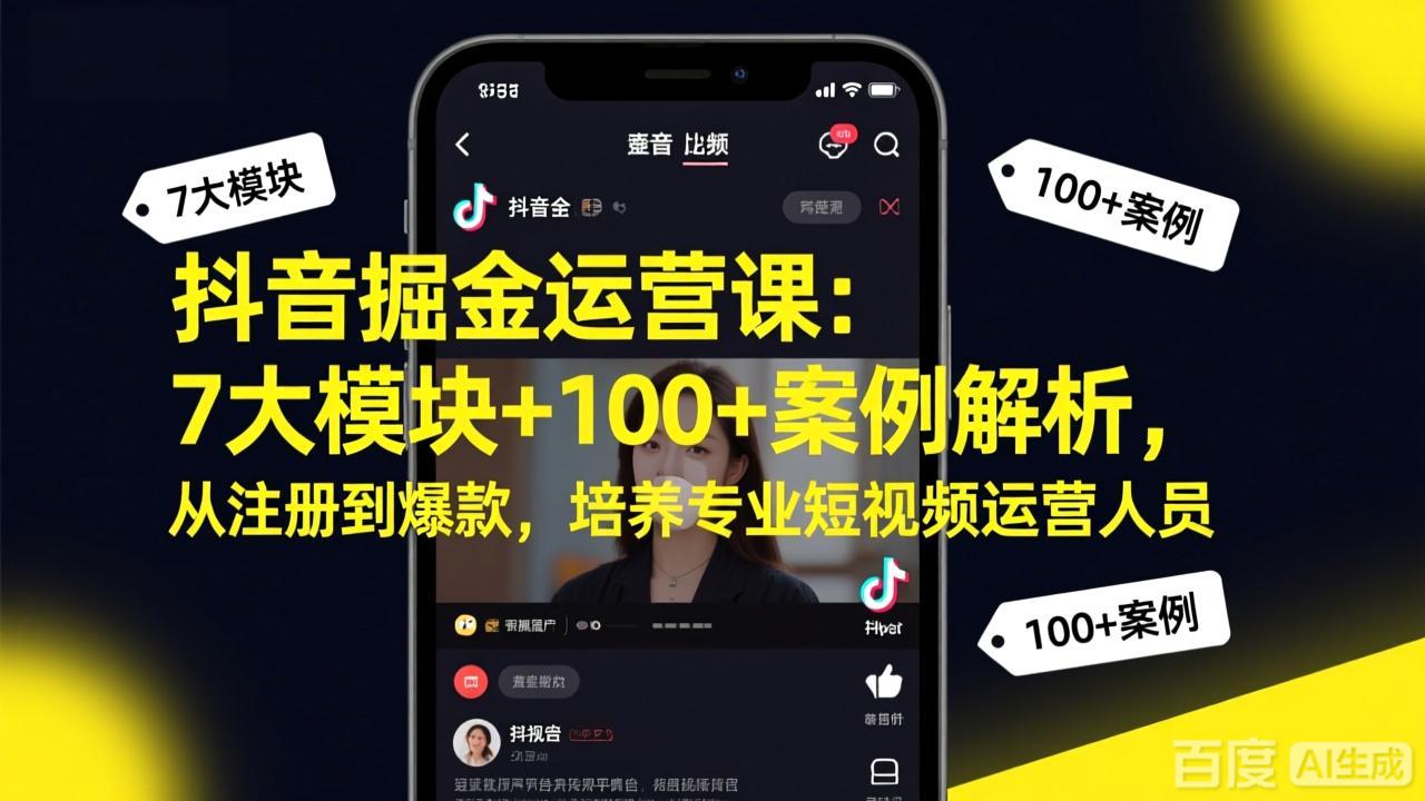 抖音掘金运营课：7大模块+100+案例解析，从注册到爆款，培养专业短视频运营人员-源创文化-逐光轻创终点站