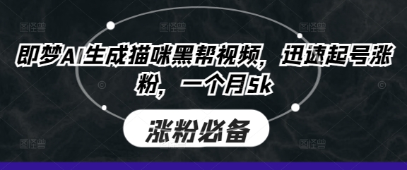 即梦AI生成猫咪黑帮视频，迅速起号涨粉，一个月5k-源创文化-逐光轻创终点站