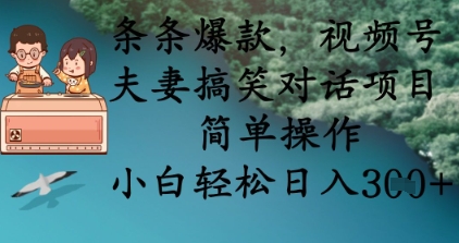 条条爆款，视频号夫妻搞笑对话项目，简单操作，小白轻松日入3张+-源创文化-逐光轻创终点站