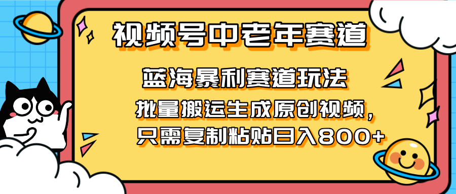 （14314期）2025视频号中老年短视频蓝海暴利风口！复制粘贴搬运视频单日赚800+，无...-源创文化-逐光轻创终点站