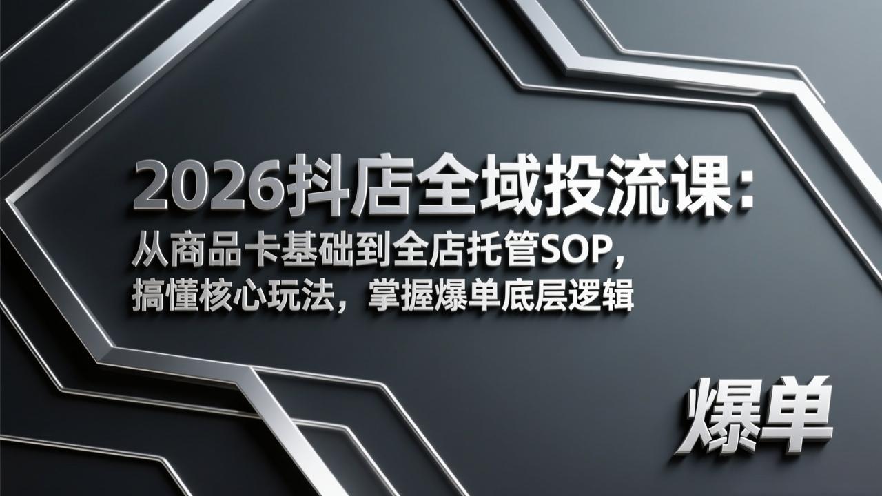 2026抖店全域投流课：从商品卡基础到全店托管SOP，搞懂核心玩法，掌握爆单底层逻辑-源创文化-逐光轻创终点站